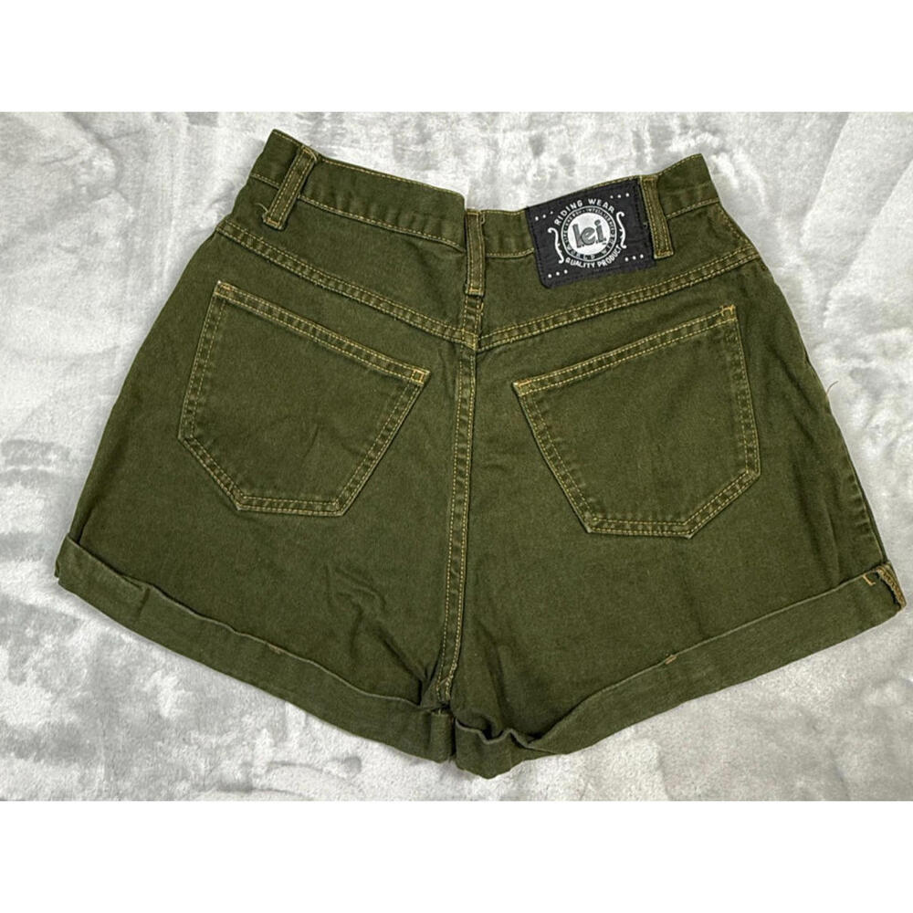 Vtg LEI High Waisted Jean Shorts Size 9 5-Button Fly in Hunter Green Y2K - Picture 3 of 9
